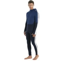 Icebreaker 200 Sonebula Half Zip Shirt Met Lange Mouwen En Capuchon Heren - Midnight Navy/Royal Navy/Snow -Icebreaker icebreaker mens 200 sonebula half zip long sleeve hood shirt midnight navy royal navy snow 3 1555383