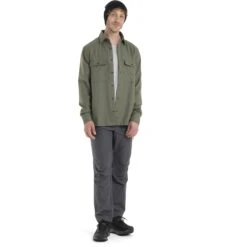 Icebreaker Dawnder Flanellen Overhemd Heren - Loden -Icebreaker icebreaker mens dawnder long sleeve flannel shirt loden model 3 1498639