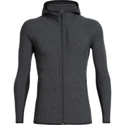 Icebreaker Descender Fleece Jas Met Capuchon Heren - Jet Hthr/Black -Icebreaker icebreaker mens descender zip hood long sleeve midlayer jet hthr black 1 1038759