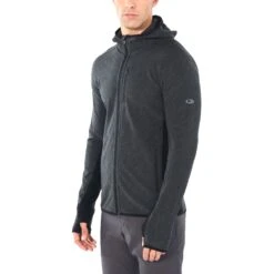Icebreaker Descender Fleece Jas Met Capuchon Heren - Jet Hthr/Black -Icebreaker icebreaker mens descender zip hood long sleeve midlayer jet hthr black 3 1038761