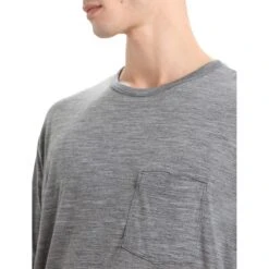 Icebreaker Granary Pocket T-Shirt Heren - Gritstone Hthr -Icebreaker icebreaker mens granary short sleeve pocket tee gritstone hthr 6 1381276