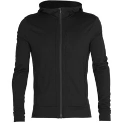 Icebreaker Quantum III Mid Layer Jas Met Capuchon Heren - Zwart -Icebreaker icebreaker mens quantum iii long sleeve zip hood midlayer black 1 1040130