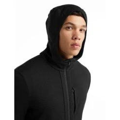 Icebreaker Quantum III Mid Layer Jas Met Capuchon Heren - Zwart -Icebreaker icebreaker mens quantum iii long sleeve zip hood midlayer black 4 1040133
