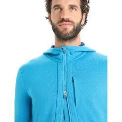 Icebreaker Quantum III Mid Layer Jas Met Capuchon Heren - Geo Blue/Royal Navy -Icebreaker icebreaker mens quantum iii long sleeve zip hood midlayer geo blue royal navy 6 1457804