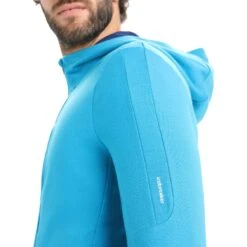 Icebreaker Quantum III Mid Layer Jas Met Capuchon Heren - Geo Blue/Royal Navy -Icebreaker icebreaker mens quantum iii long sleeve zip hood midlayer geo blue royal navy 7 1457805