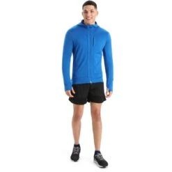 Icebreaker Quantum III Mid Layer Jas Met Capuchon Heren - Lazurite/Royal Navy -Icebreaker icebreaker mens quantum iii long sleeve zip hood midlayer lazurite royal navy 11 1263937