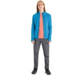 Icebreaker Quantum III Mid Layer Jas Heren - Geo Blue -Icebreaker icebreaker mens quantum iii long sleeve zip midlayer geo blue 5 1381731
