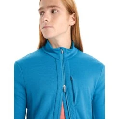 Icebreaker Quantum III Mid Layer Jas Heren - Geo Blue -Icebreaker icebreaker mens quantum iii long sleeve zip midlayer geo blue 6 1381732
