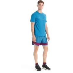 Icebreaker Tech Lite II Cadence Paths T-Shirt Heren - Geo Blue -Icebreaker icebreaker mens tech lite ii cadence paths short sleeve tee geo blue 5 1383889