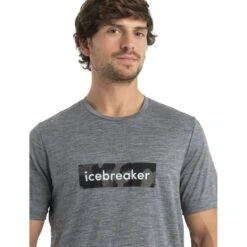 Icebreaker Tech Lite II Natural Shades Logo T-Shirt Heren - Gritstone HTHR -Icebreaker icebreaker mens tech lite ii natural shades logo short sleeve tee gritstone hthr model 4 1499174