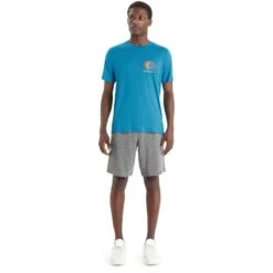 Icebreaker Tech Lite II Spring Glow T-Shirt Heren - Geo Blue -Icebreaker icebreaker mens tech lite ii spring glow short sleeve tee geo blue 5 1383052