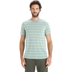 Icebreaker Wave T-Shirt Heren - Astral Blue/Summer/Stripe