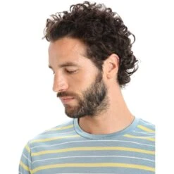 Icebreaker Wave T-Shirt Heren - Astral Blue/Summer/Stripe -Icebreaker icebreaker mens wave short sleeve tee astral blue summer stripe 6 1383377