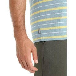 Icebreaker Wave T-Shirt Heren - Astral Blue/Summer/Stripe -Icebreaker icebreaker mens wave short sleeve tee astral blue summer stripe 7 1383378