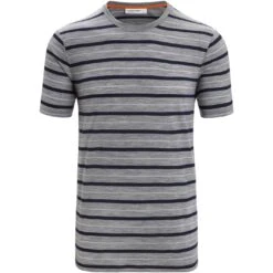 Icebreaker Wave T-Shirt Heren - Metro Hthr/Midnight Navy/Stripe -Icebreaker icebreaker mens wave short sleeve tee metro hthr midnight navy stripe 1 1383385