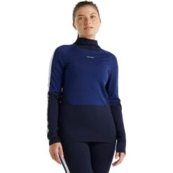 Icebreaker 200 Sonebula High Neck Shirt Met Lange Mouwen Dames - Midnight Navy/Royal Navy/Snow
