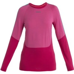 Icebreaker 200 Sonebula Crewe Shirt Met Lange Mouwen Dames - Electron Pink/Tempo/Flux Green -Icebreaker icebreaker womens 200 sonebula long sleeve crewe electron pink tempo flux green 1 1488725
