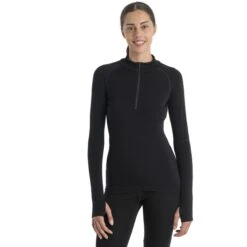 Icebreaker 300 MerinoFine⢠Polar Half Zip Shirt Met Lange Mouwen Dames - Zwart