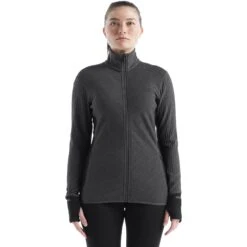 Icebreaker Descender Fleece Jas Dames - Jet Hthr/Black