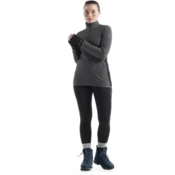 Icebreaker Descender Fleece Jas Dames - Jet Hthr/Black -Icebreaker icebreaker womens descender long sleeve zip jet hthr black 8 1269802