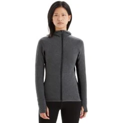 Icebreaker Descender Fleece Jas Met Capuchon Dames - Jet HTHR/Black