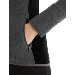 Icebreaker Descender Fleece Jas Met Capuchon Dames - Jet HTHR/Black -Icebreaker icebreaker womens descender zip hood long sleeve midlayer jet hthr black 3 1546301