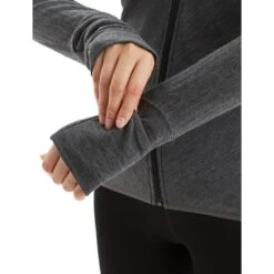 Icebreaker Descender Fleece Jas Met Capuchon Dames - Jet HTHR/Black -Icebreaker icebreaker womens descender zip hood long sleeve midlayer jet hthr black 4 1546302