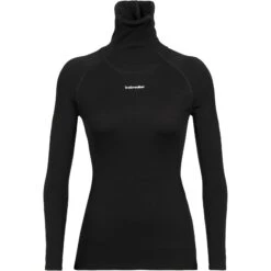 Icebreaker MerinoFine™ Colshirt Dames - Zwart -Icebreaker icebreaker womens merinofine long sleeve roll neck black 1 1270081