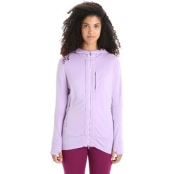 Icebreaker Quantum III Mid Layer Jas Met Capuchon Dames - Purple Gaze/Go Berry