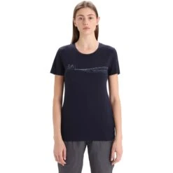 Icebreaker Tech Lite II Cadence Paths T-Shirt Dames - Midnight Navy