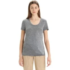 Icebreaker Tech Lite II Scoop Plume T-Shirt Dames - Gritstone Hthr