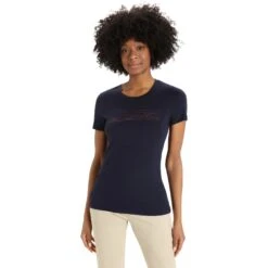 Icebreaker Tech Lite II Ski Stripes T-Shirt Dames - Midnight Navy