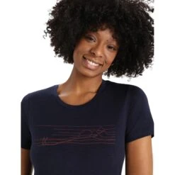 Icebreaker Tech Lite II Ski Stripes T-Shirt Dames - Midnight Navy -Icebreaker icebreaker womens tech lite ii ski stripes short sleeve tee midnight navy 4 1271253
