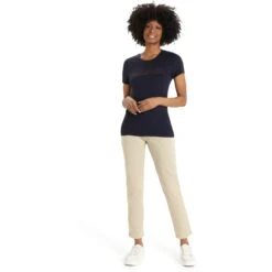 Icebreaker Tech Lite II Ski Stripes T-Shirt Dames - Midnight Navy -Icebreaker icebreaker womens tech lite ii ski stripes short sleeve tee midnight navy 7 1271257