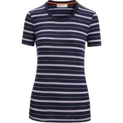 Icebreaker Wave T-Shirt Dames - Midnight Navy/Purple Gaze/Stripe -Icebreaker icebreaker womens wave short sleeve tee midnight navy purple gaze stripe 1 1384786