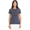 Icebreaker Wave T-Shirt Dames - Midnight Navy/Purple Gaze/Stripe -Icebreaker icebreaker womens wave short sleeve tee midnight navy purple gaze stripe 3 1384788