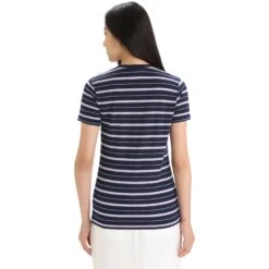 Icebreaker Wave T-Shirt Dames - Midnight Navy/Purple Gaze/Stripe -Icebreaker icebreaker womens wave short sleeve tee midnight navy purple gaze stripe 4 1384789