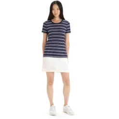 Icebreaker Wave T-Shirt Dames - Midnight Navy/Purple Gaze/Stripe -Icebreaker icebreaker womens wave short sleeve tee midnight navy purple gaze stripe 5 1384790