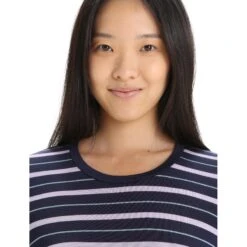 Icebreaker Wave T-Shirt Dames - Midnight Navy/Purple Gaze/Stripe -Icebreaker icebreaker womens wave short sleeve tee midnight navy purple gaze stripe 6 1384791