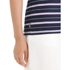 Icebreaker Wave T-Shirt Dames - Midnight Navy/Purple Gaze/Stripe -Icebreaker icebreaker womens wave short sleeve tee midnight navy purple gaze stripe 7 1384792