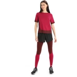 Icebreaker ZoneKnit™ Boxy T-Shirt Dames - Cherry/Espresso -Icebreaker icebreaker womens zoneknit boxy short sleeve tee cherry espresso 6 1271494