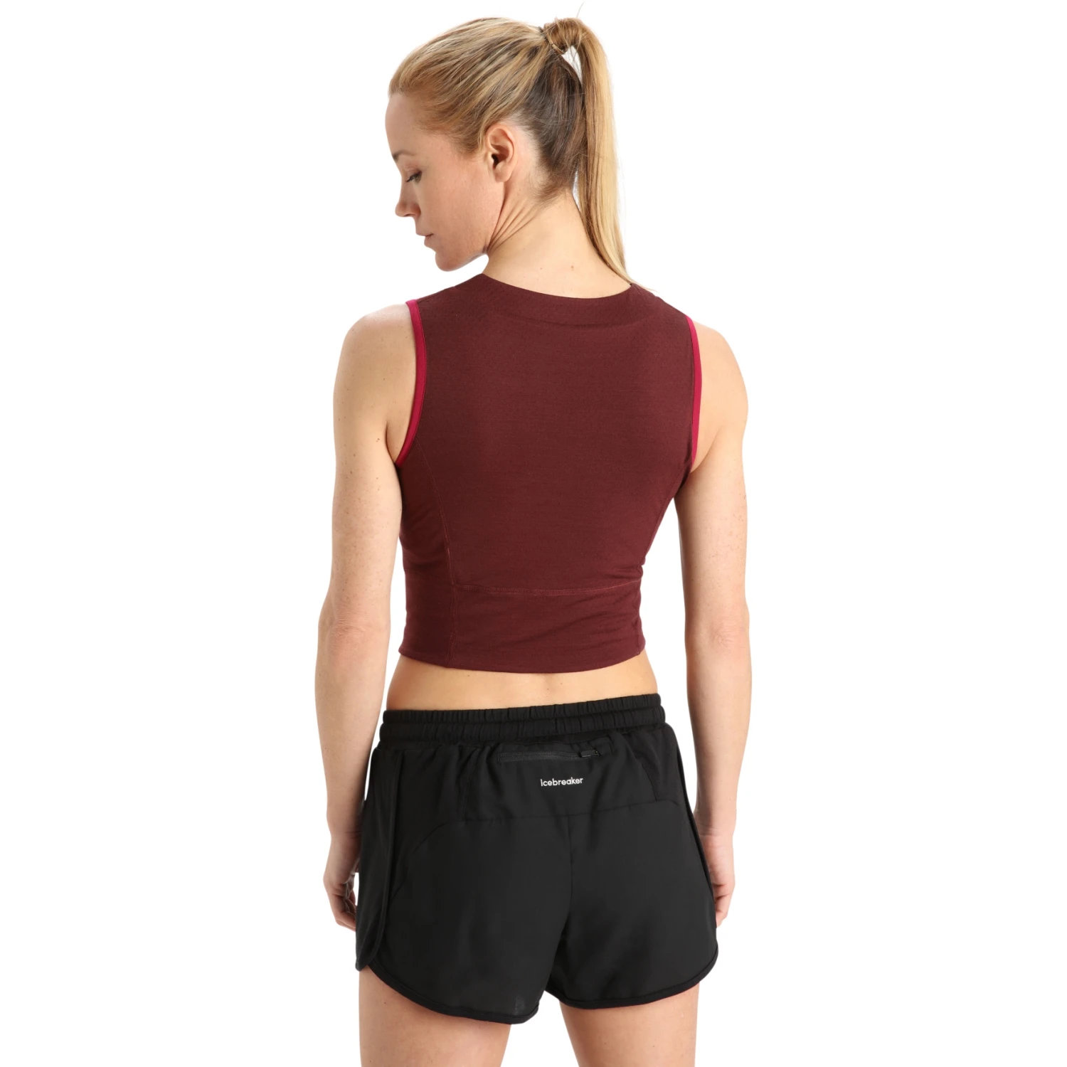 Icebreaker ZoneKnit™ Cropped BH-Shirt Dames - Cherry/Espresso 4 Icebreaker ZoneKnit™ Cropped BH-Shirt Dames - Cherry/Espresso - Afbeelding 2