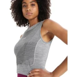 Icebreaker ZoneKnit™ GEODETIC Cropped BH-Shirt Dames - Metro Hthr/Black/AOP -Icebreaker icebreaker womens zoneknit geodetic cropped bra tank metro hthr black aop 8 1384867