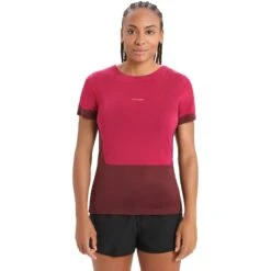 Icebreaker ZoneKnit™ Slit Back T-Shirt Dames - Cherry/Espresso